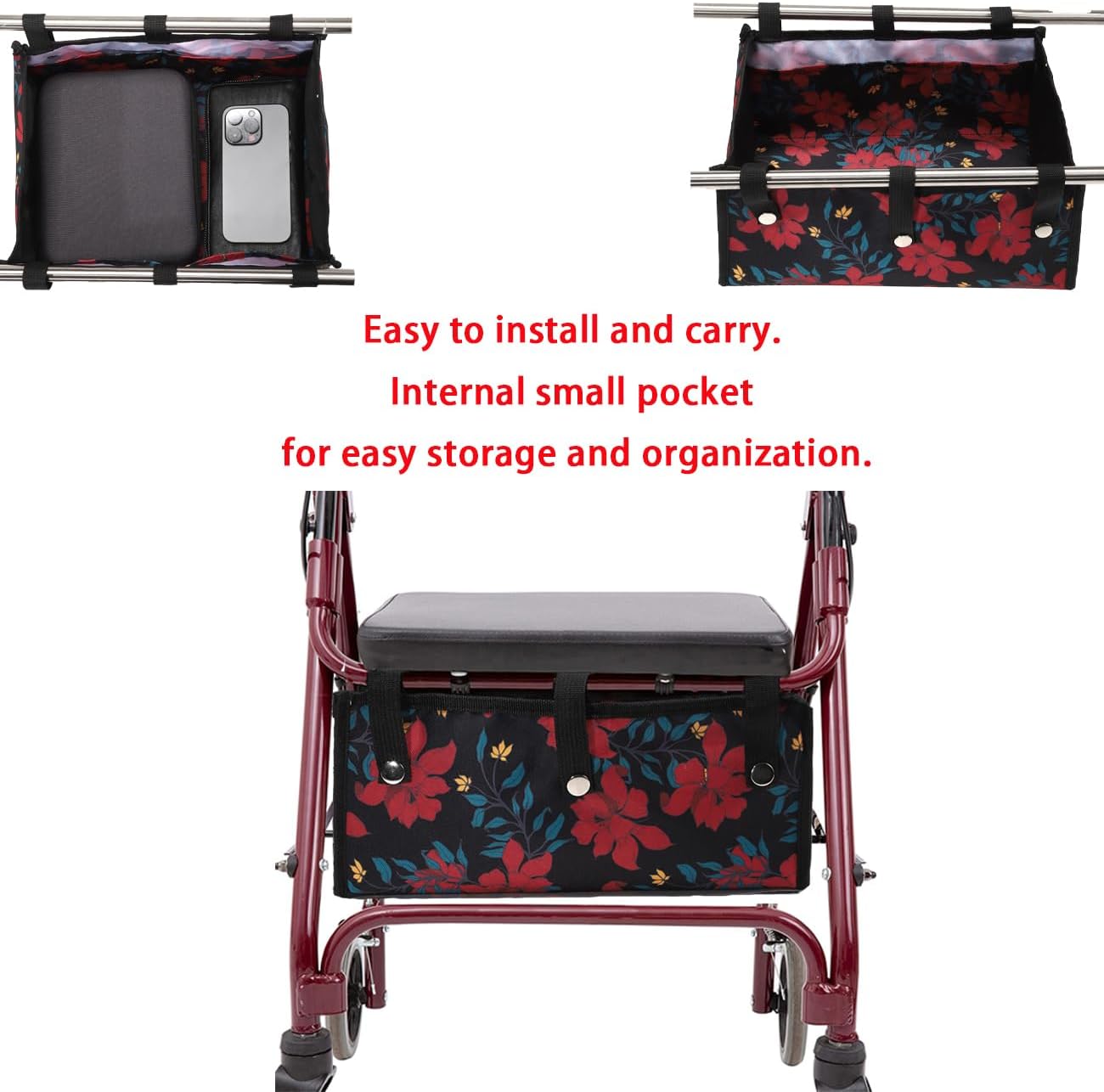Walker Bags,Rollator Storage Bag Under Seat,Walker Accessories for Folding Walker, Accessories Bags for Seniors,Walker Underseat Replacement Medical Basket (zijinghua, Medium) image 3