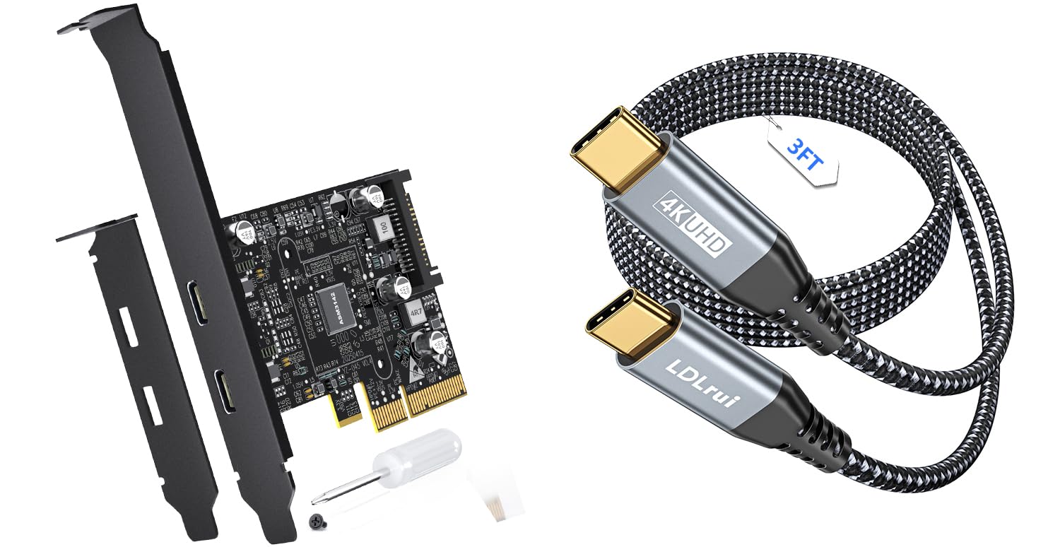 LDLrui 2-Port USB C PCIe Card with 3FT Cable, 10Gbps Data Only, Windows PC