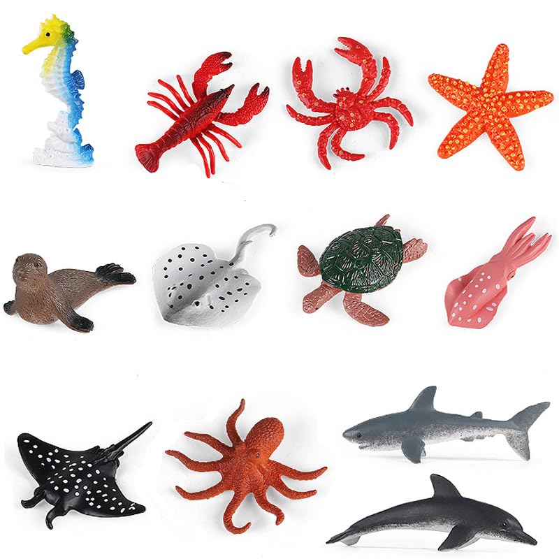 12 PCS Realistic Sea Animal Figures, Ocean Creatures Playset for Kids