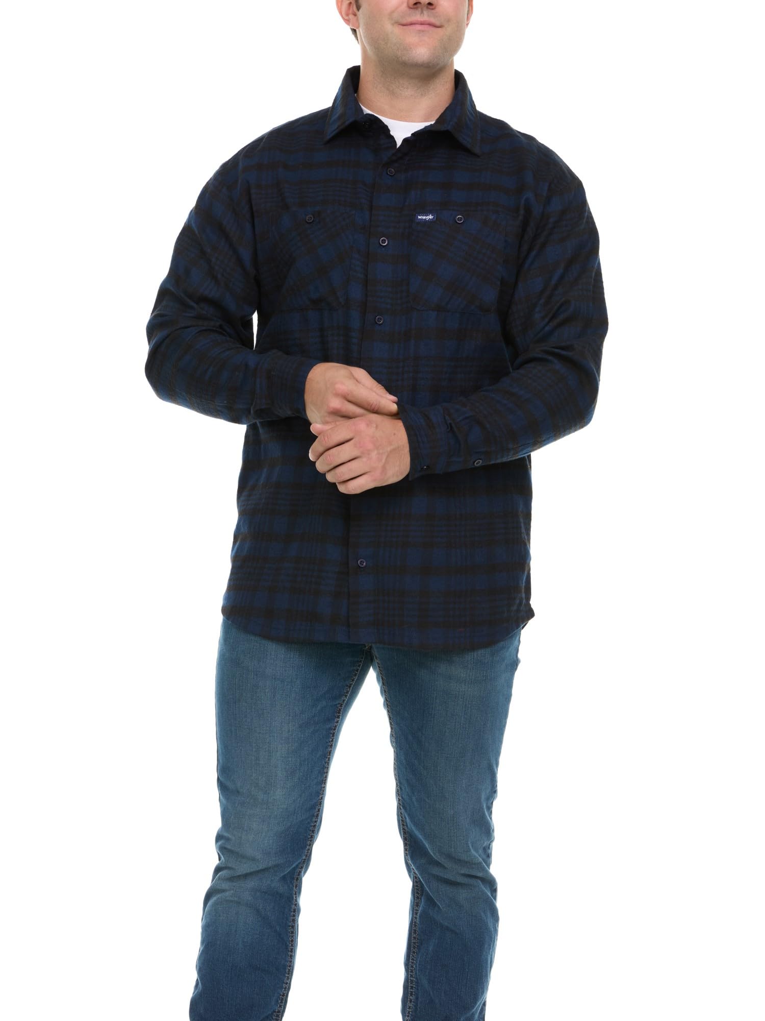 Wrangler Camisa de franela grande y alta para hombre, camisa a cuadros con botones para hombre