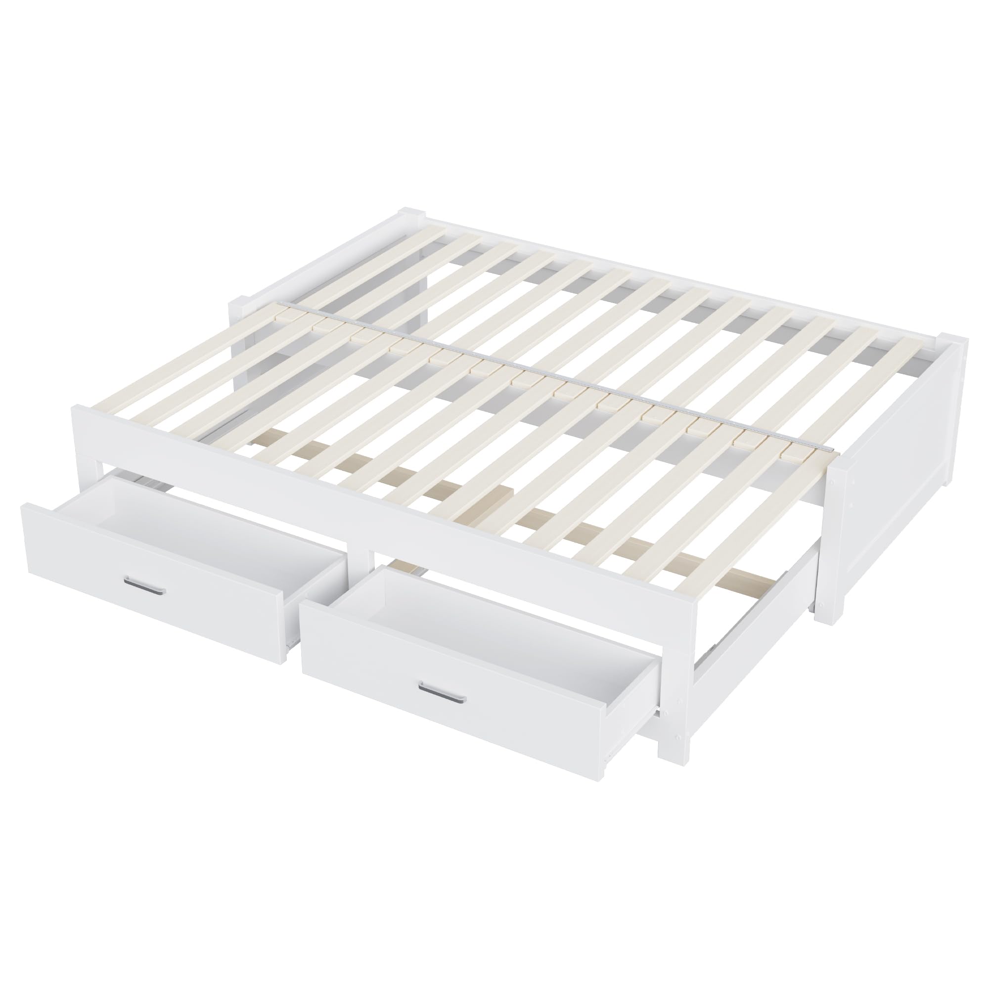 Kebnor Sofá cama extensible de madera, 90/180 x 190 cm, con dos cajones, sin reposabrazos ni respaldo, cama de invitados multifuncional con somier (blanco)