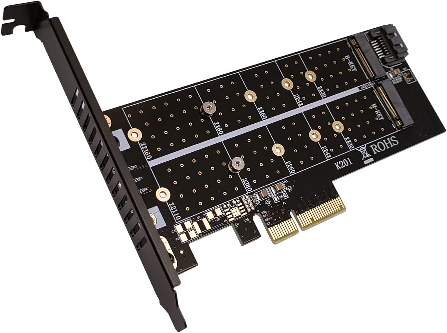 Dual M.2 SSD to PCI-E 4x Adapter Card 2x M.2 PCIe to PCIe 3.0 x4 / SATA III Adapter - Support B-Key M-Key M.2 PCIe NVMe/AHCI SSD 22110, 2280, 2260, 2242, 2230