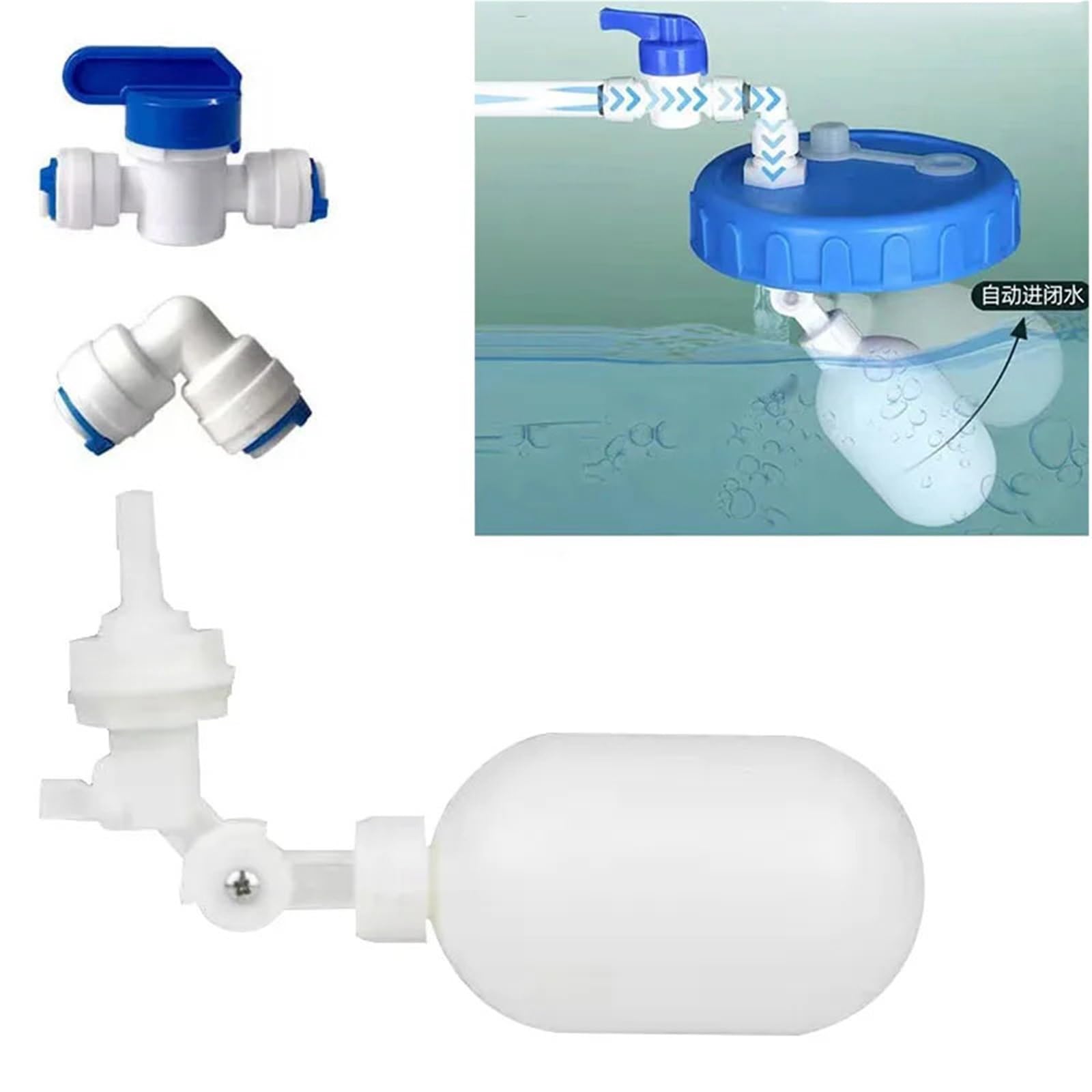 Kit de válvula de Flotador de Tubo de 1/4 Pulgadas for Sistema de ósmosis inversa de Agua RO (1 Unidad + válvula de Bola + tubería L + 5M) Filtro de Agua a presión for conectar