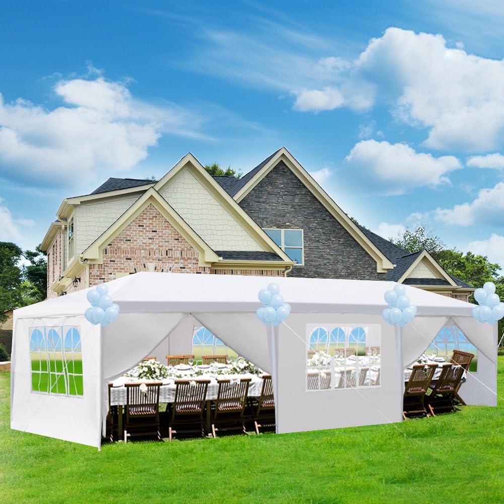 10'x30' Party Tent, Tents for Parties, Outdoor Wedding Patio Canopy Tent with 8 Removable Sidewalls, Gazebo for Cater Events Wedding Birthday Pavilion Beach BBQ