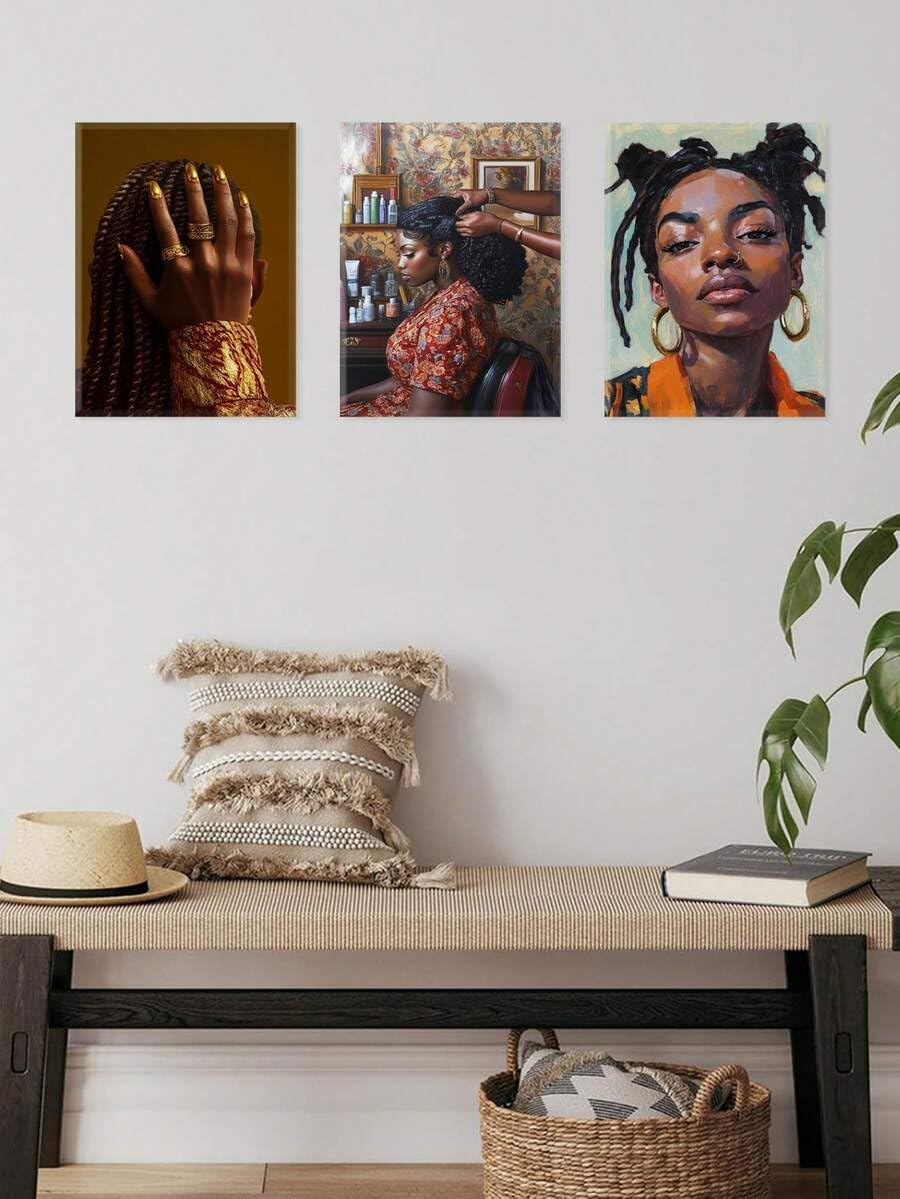 ZHAOLIN Decoración de pared con peinados trenzados, uñas doradas, lienzo artístico impreso, retratos, ambiente de salón, decoración estética (70 x 90 x 3 cm/envoltura de lienzo)