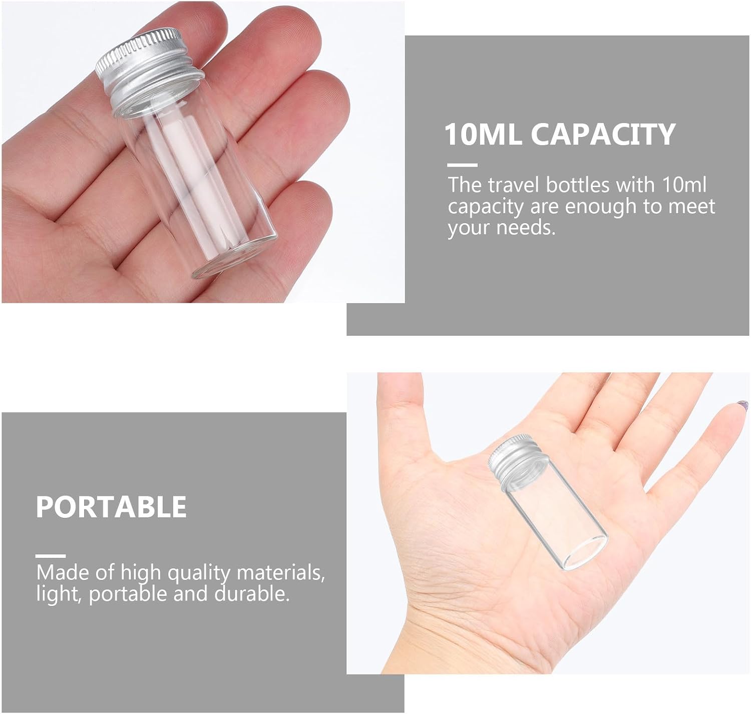 10ml Glass Serum Bottles with Aluminum Leak-proof Caps, grade Glass Containers for Chemical Resistance and Secure Storage, Pack of 10 for Lab or Travel Use