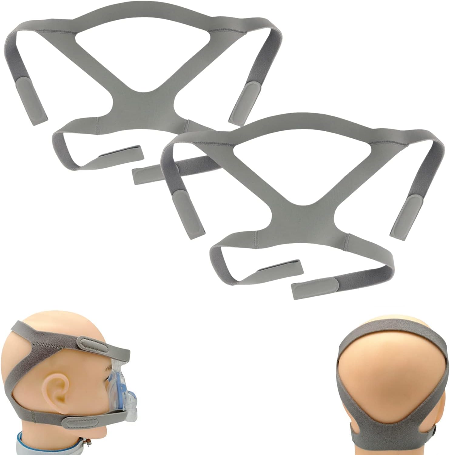 CPAP Mask Headgear Strap, Universal CPAP Headgear Strap for CPAP Mask, Comfortable Durable Stretchy Material, StandardGray (Headgear Only) (2PCS)
