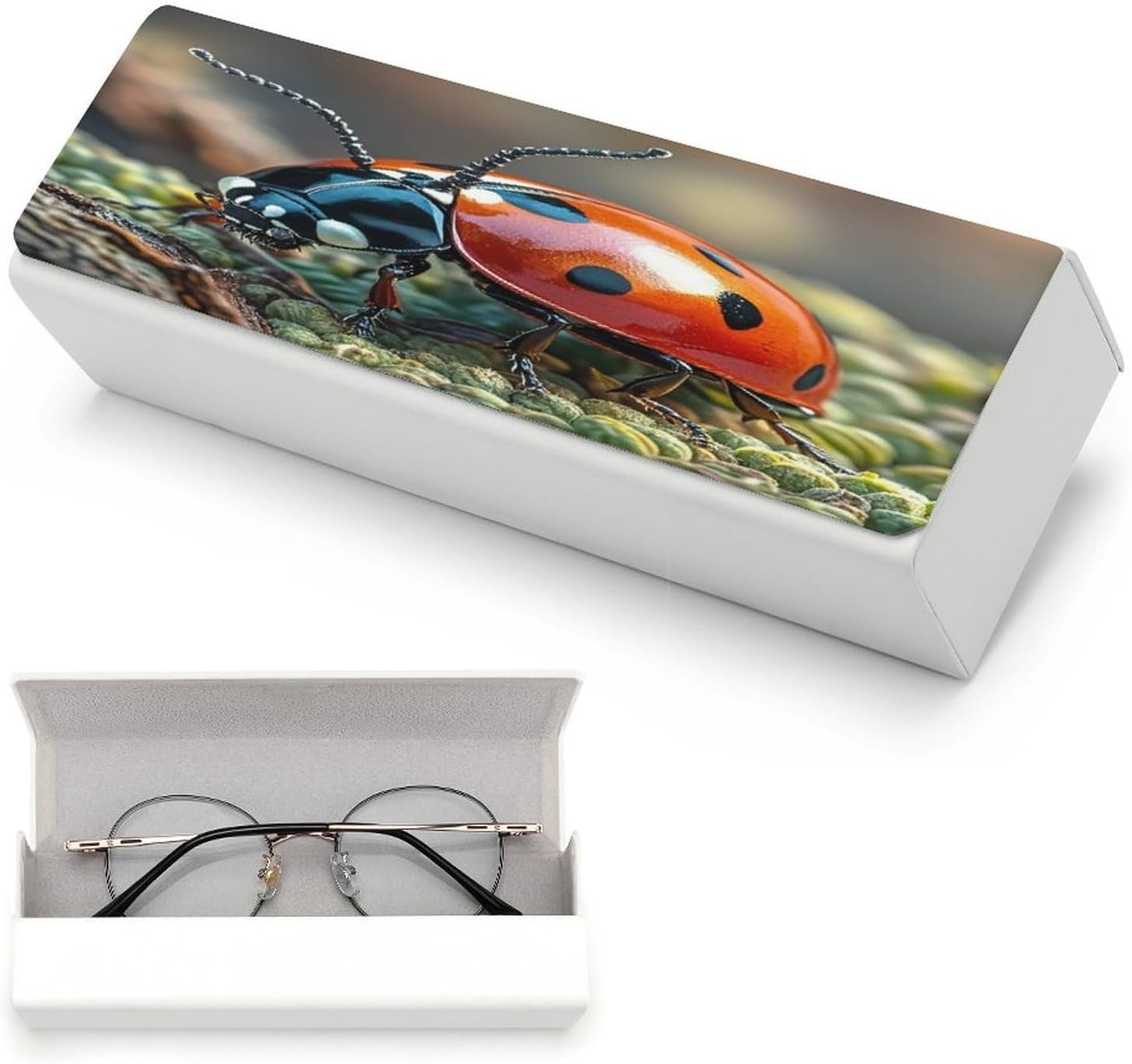 Red Ladybug Eyeglasses Case Hard Shell for Men Women PU Leather Eyeglass Cover Fashionable Travel Sunglasses Cases Portable Reading Glasses Cover with Cleaning Cloth image 5