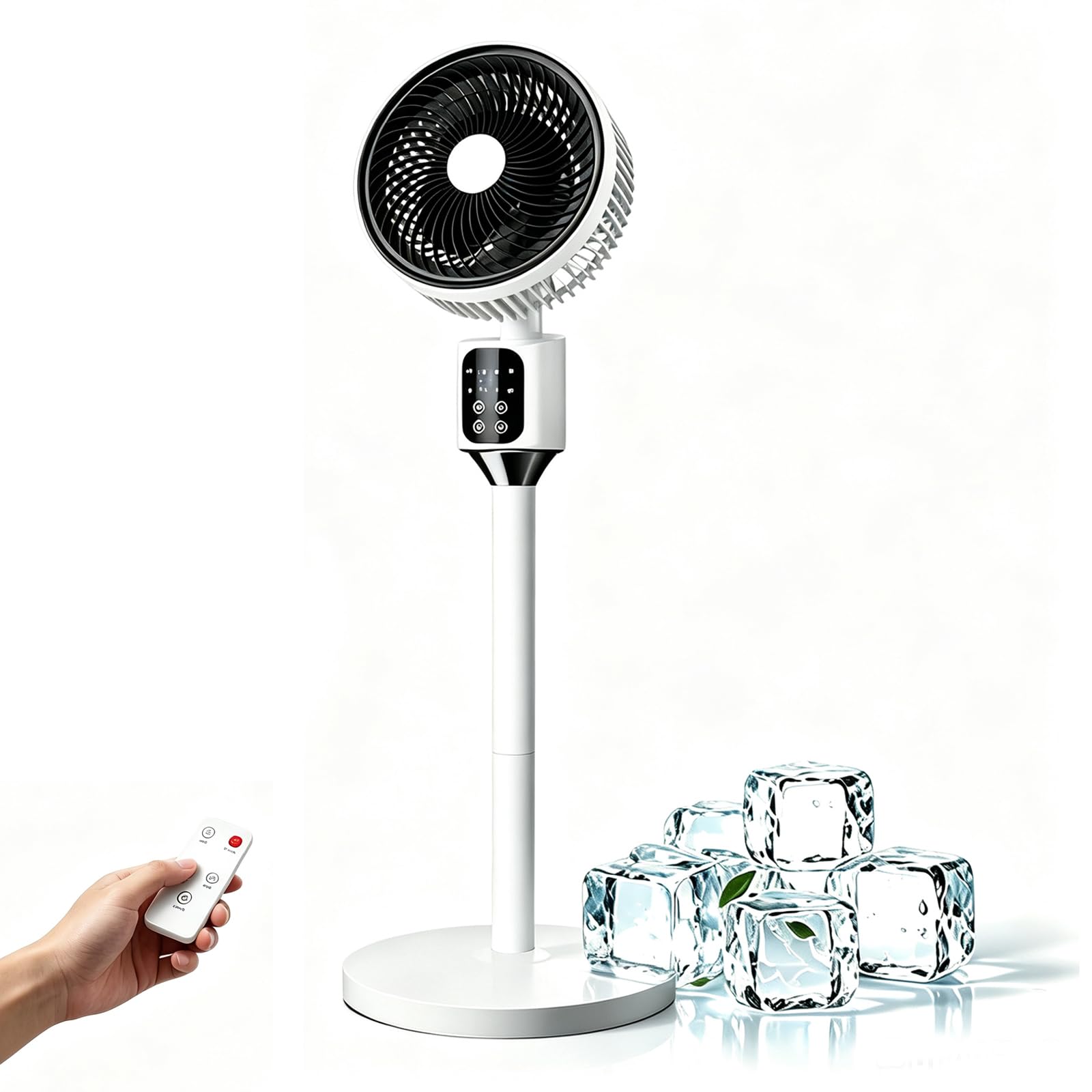 Ventilatore a Colonna Silenzioso, Ventilatore a Circolazione d'Aria a Piantana con Telecomando, Ventilatore 2 in 1 Tavolo e Pavimento, Oscillante 3 Velocità, Timer 7.5h e Modalità Sonno