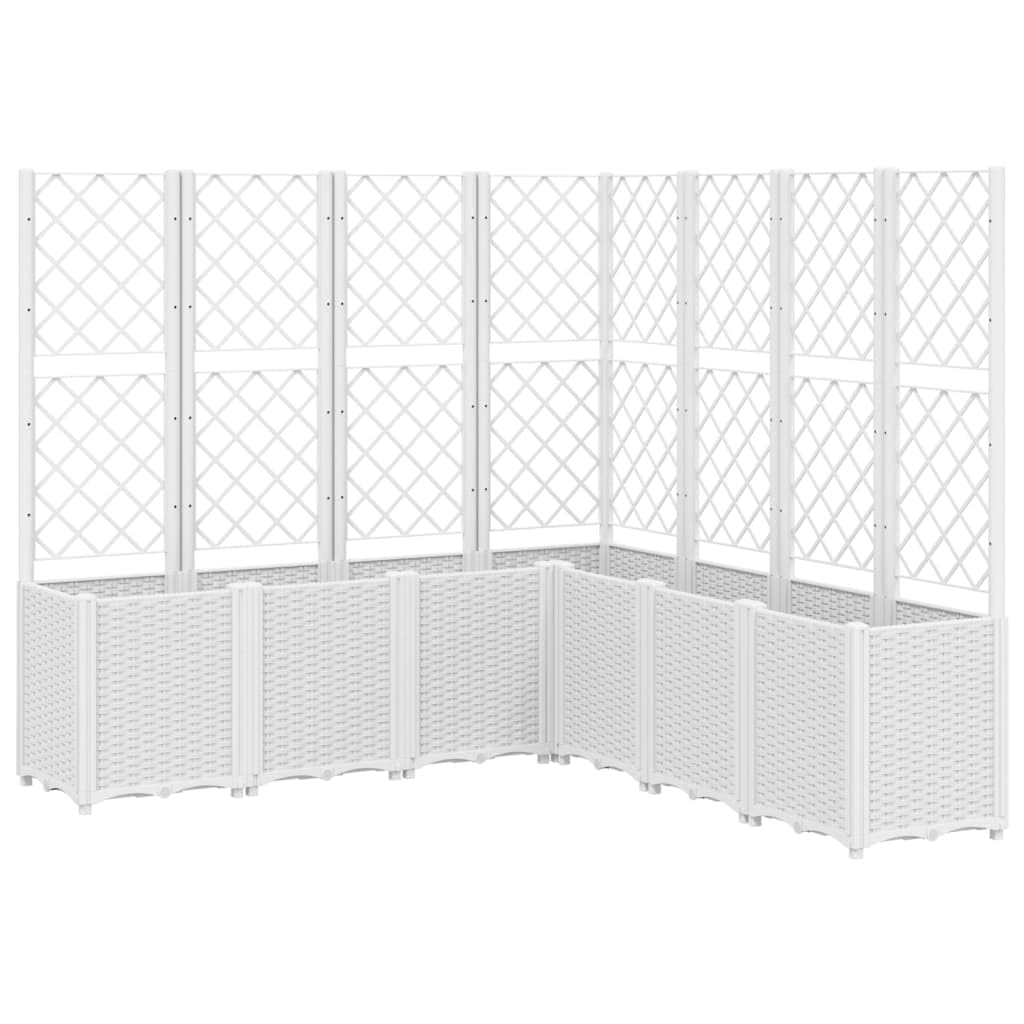 Skrzynka na kwiaty do ogrodu, z kratą, biała, 160 x 160 x 140 cm, wykonana z polipropylenu, skrzynka na sadzonki, pionowa skrzynka ogrodowa, na balkon i do ogrodu, mini ogród do sadzonek
