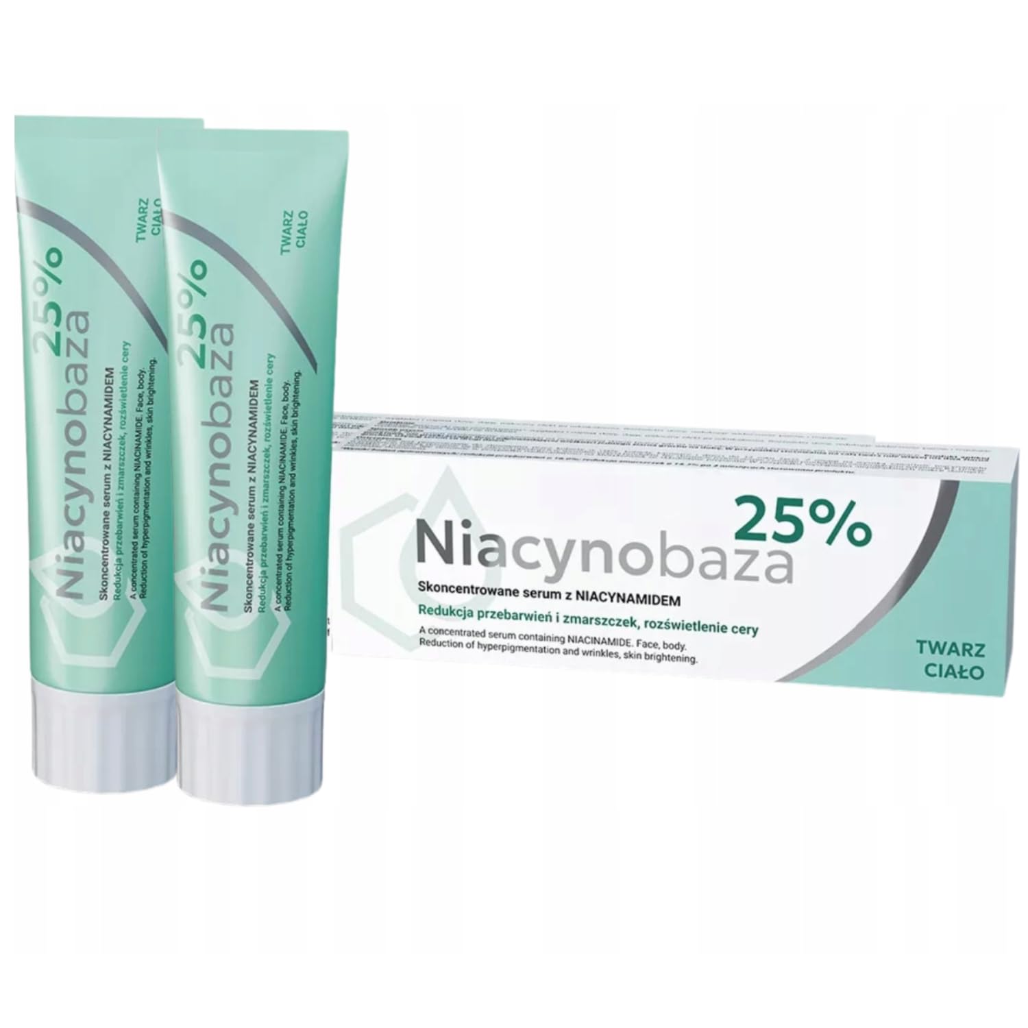 Niacynobaza Sérum de niacinamida al 25 %, sérum facial concentrado con niacinamida, fórmula para el cuidado de la piel para una piel uniforme, 2 tubos de 30 g