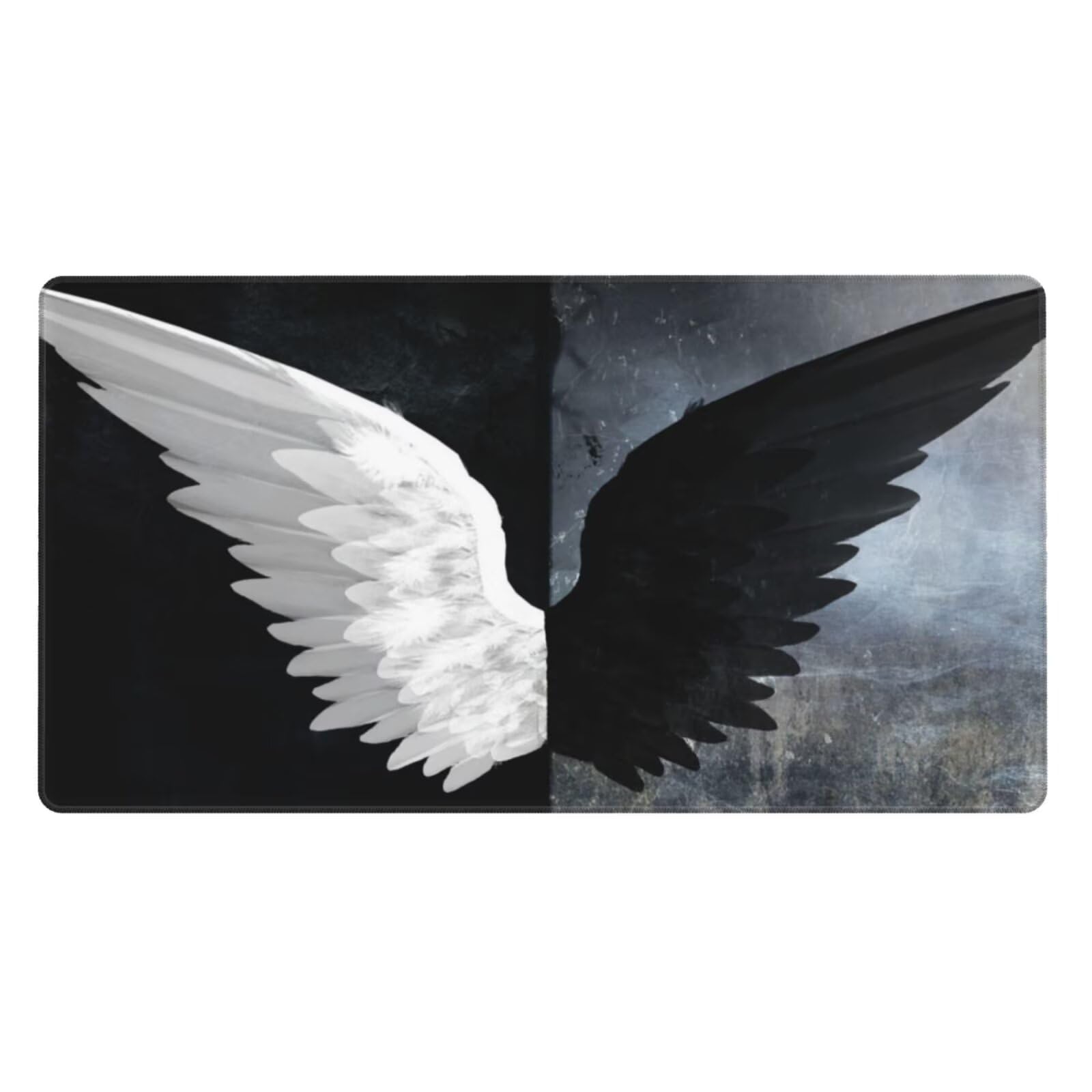 Gaming Mauspad XXL 1200x600x3mm Mousepad Verlängertes Groß Mauspad Schreibtischauflage,Genähte Kanten rutschfeste Gummibasis,Verbessert Präzision Geschwindigkeit Office Schwarze weiße Flügel L-2266