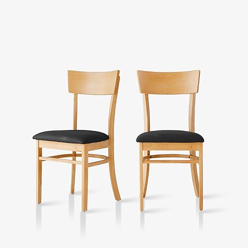 Livinia Mint - Juego de 2 sillas de comedor, asiento tapizado de piel sintética de roble malasio sólido, sillas laterales rectas (natural)