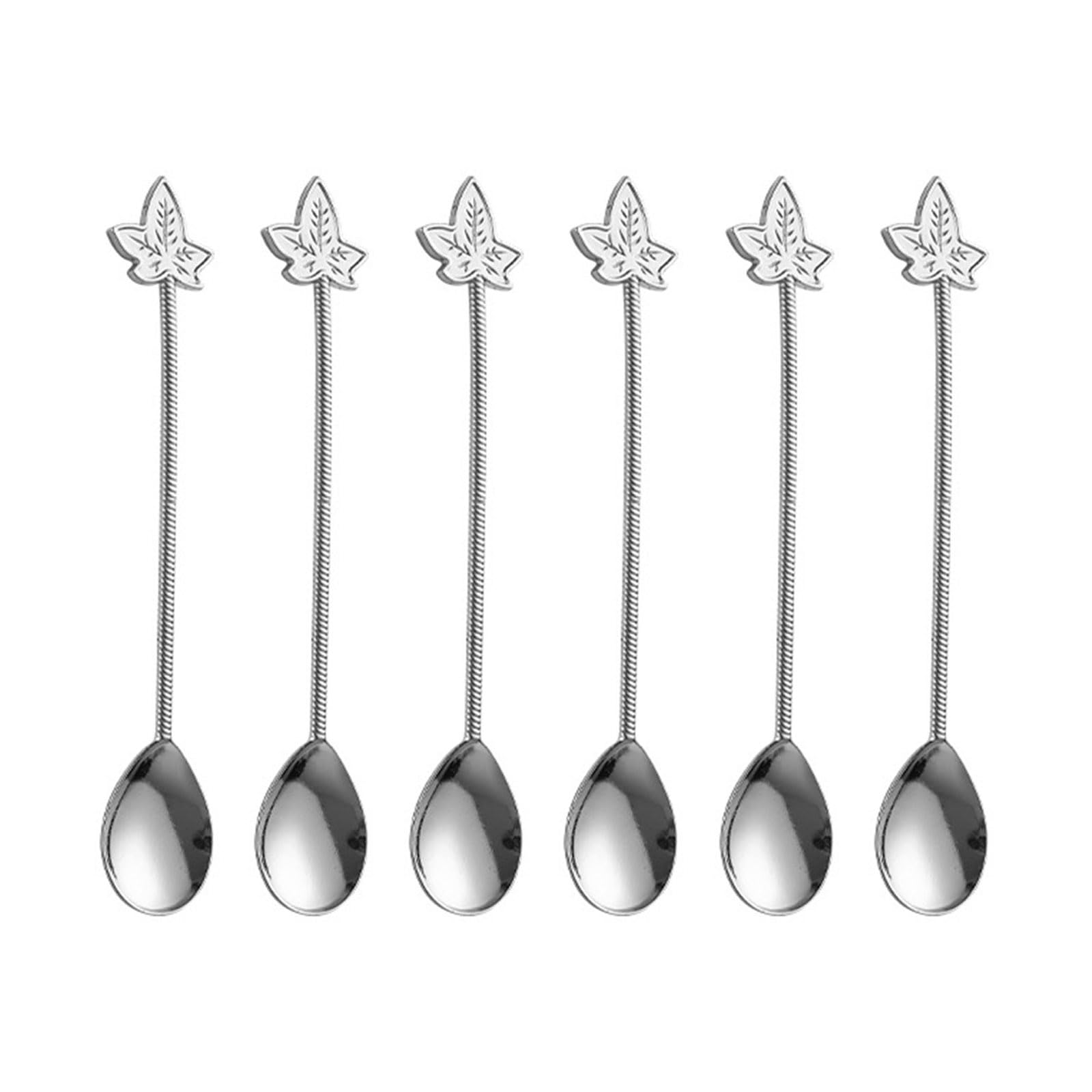 Limtula Of 6 Practical Stirring Spoons for Coffee Tisane Dessert in Kirsite Elegant Art Perfect for Table Setting Maples Leaves Stirrer