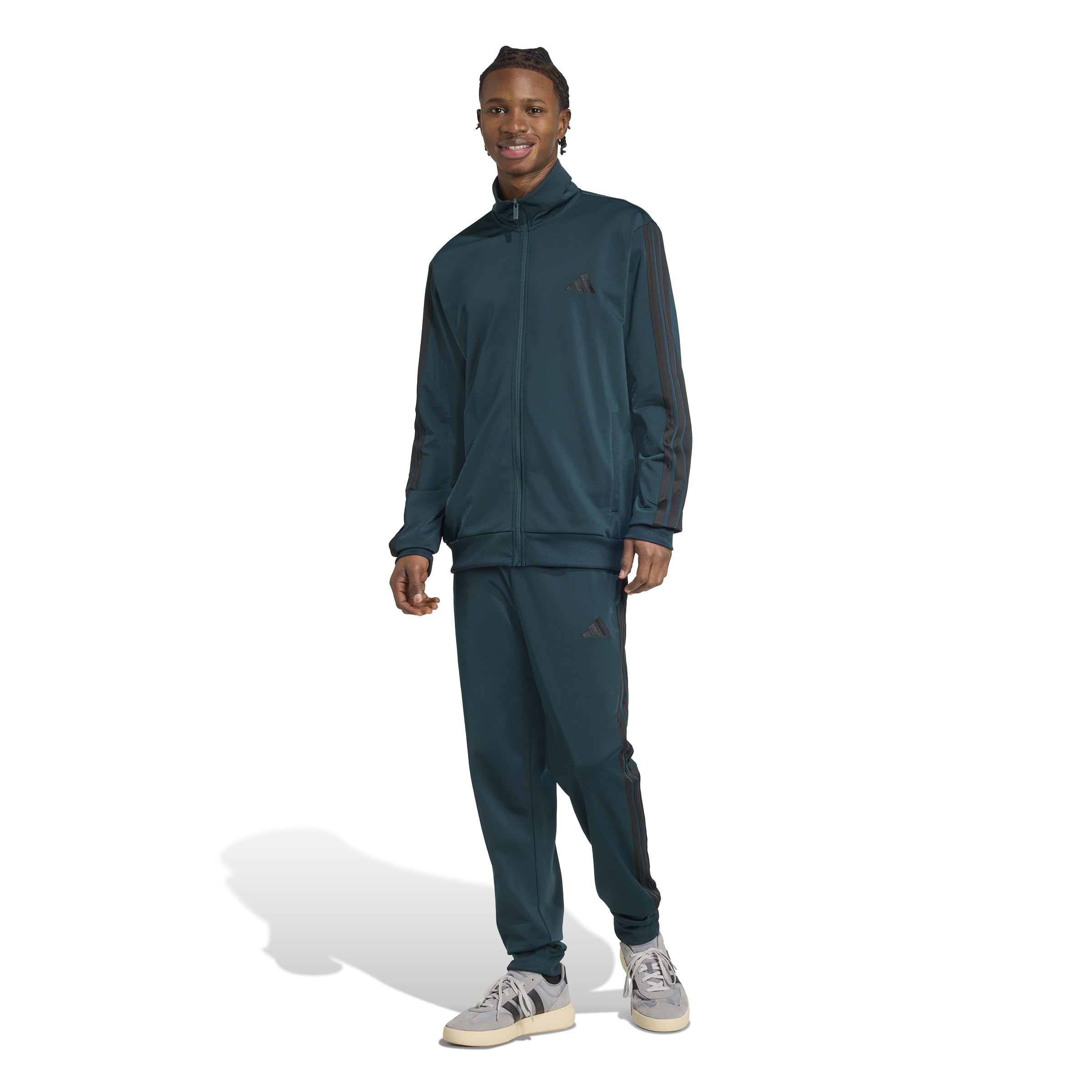 adidas Uomo SPORTSWEAR BASIC 3 STRIPES TRICOT TRACKSUIT, Aurora Ivy, XS