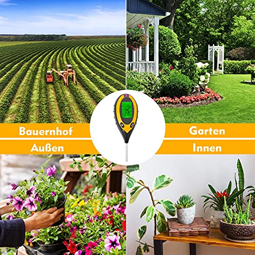 Foto von Aulande Bodentester Feuchtigkeitsmessgerät Pflanzen, 4-in-1 Bodentemperatur/Licht/pH-Wert/Feuchtigkeitsmesser Messgerät für Garten, Bauernhof, Rasen, Innen und Außen
