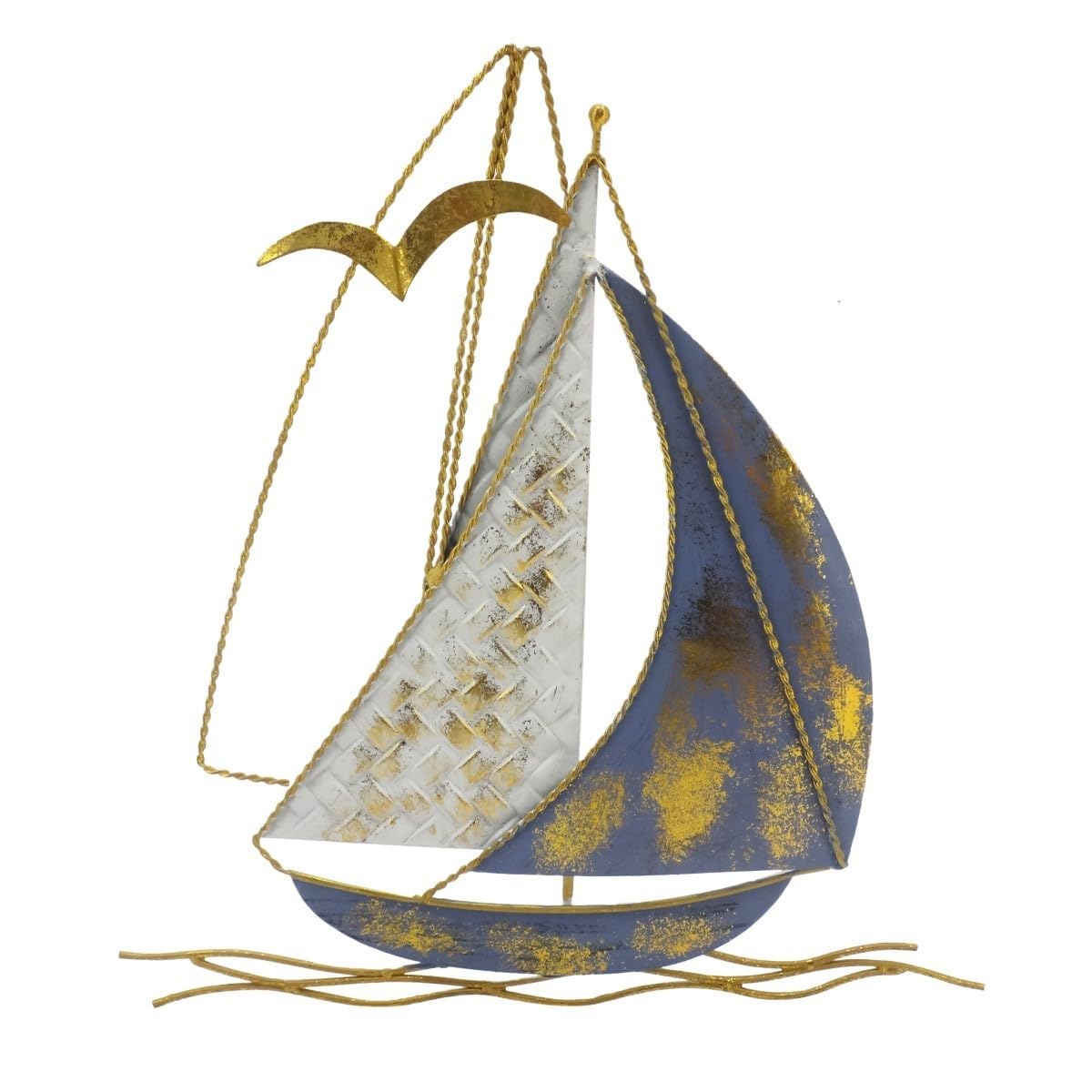 Générique Décoration murale Bateau Voilier Mer en métal couleur Marine écru Or effet vieilli 39cm