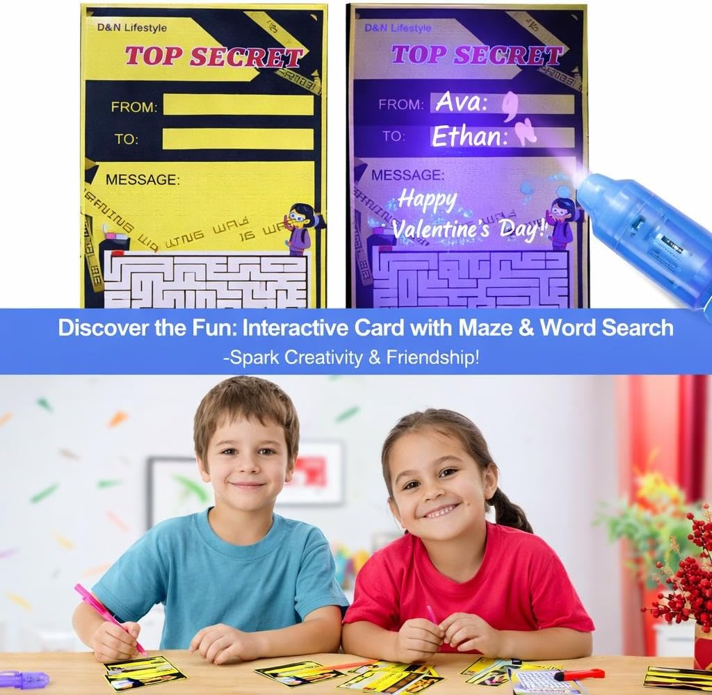 D&N Lifestyle Invisible Ink Pens for Kids, 28 Pack UV Secret Message Pens with Light & Activity Cards, End of School Year Gifts for Students, Party Favors, Goodie Bag Stuffers