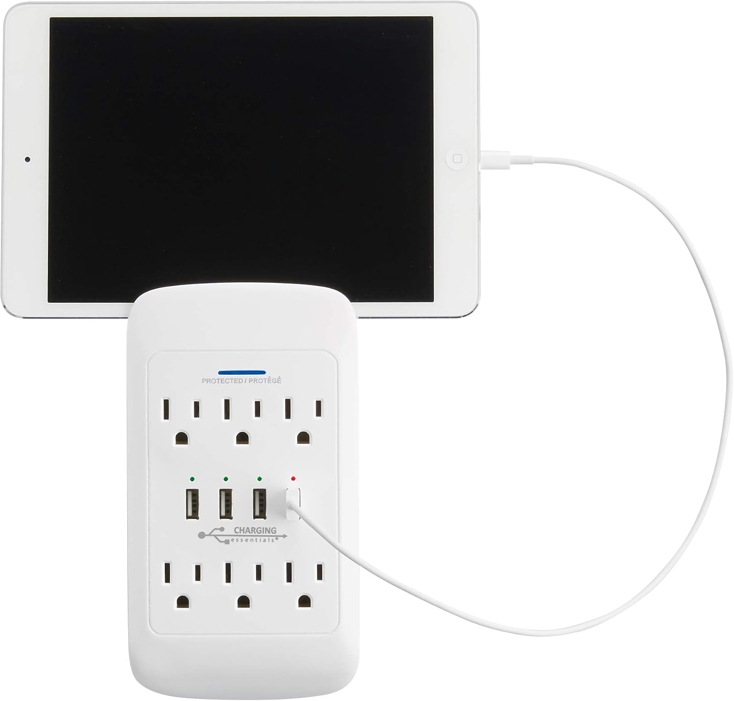 6 AC Outlets + 4 USB Ports Wall Tap Charging Station with Device Shelf