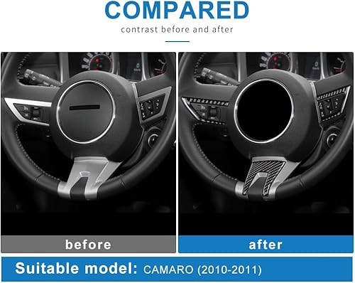 Miniatura 3 de AIRSPEED Adhesivo de fibra de carbono para volante de automóvil, calcomanía interior compatible con Chevrolet Camaro 2010 2011 accesorios (negro)
