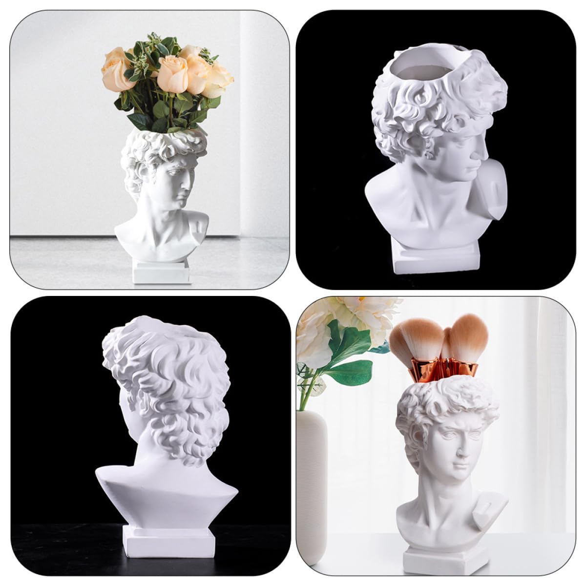 jojofuny Porte-Stylo et Vase Décoratif en Résine Blanche 25 Cm, Sculpture Artistique Visage Humain, Rangement Pinceaux Maquillage pour Salon ou Balcon