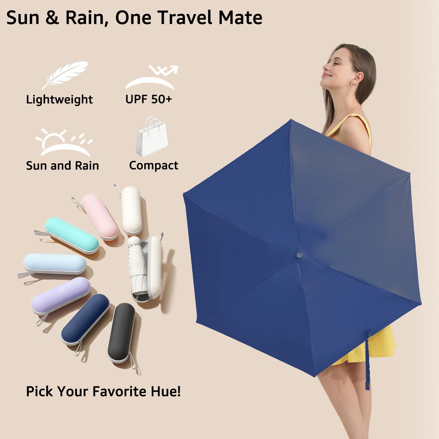 BAODINI Travel Essentials Mini Umbrella for Purse With Case Small Compact UV Sun Protection Lightweight Tiny Pocket Manual Open Close Umbrella for Women Kids and Men Fits Purse Backpack - Image 7
