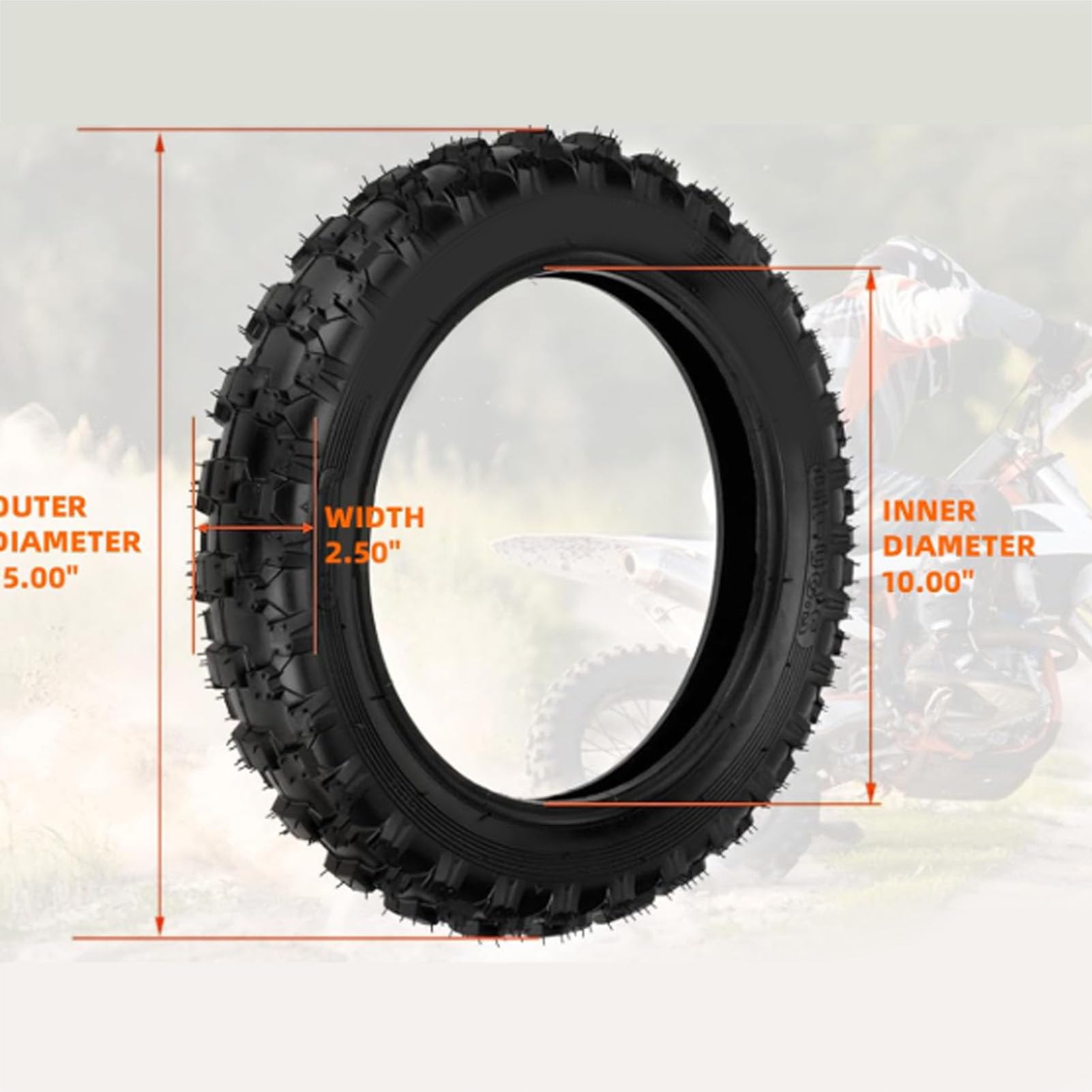 Akozon Juego de Neumáticos y Tubos Interiores 25-10 Pulgadas Todoterreno para Moto de Cross DRZ70 JR50