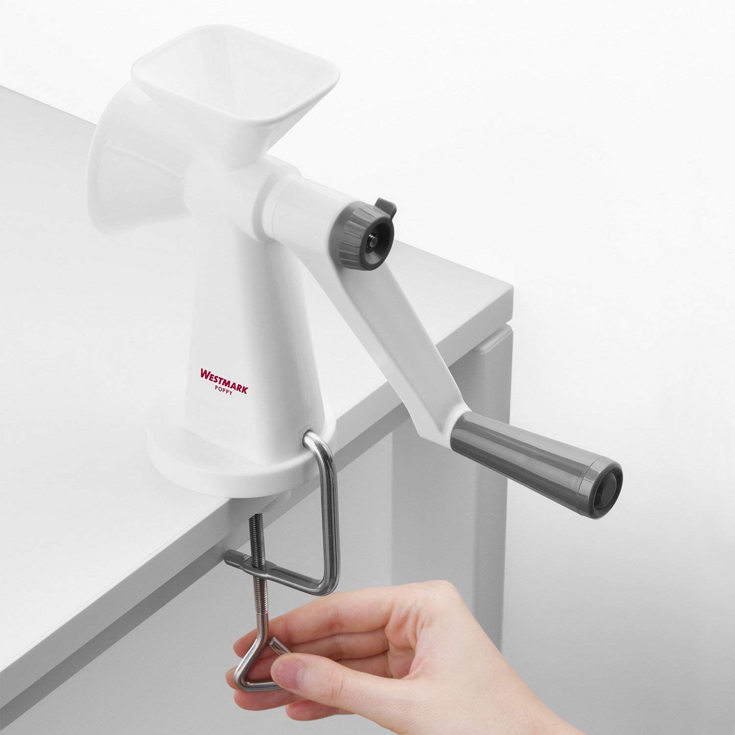 Westmark Macinino per semi con macina in ceramica, Macinatura regolabile, Da montare al tavolo, Plastica/Ceramica, poppy, Bianco/Grigio, 11832260