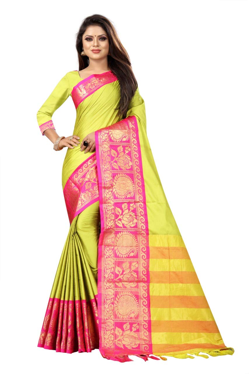 Vanshi Creation Women's Cotton Silk Saree with Unstitched Blouse Piece (Green)