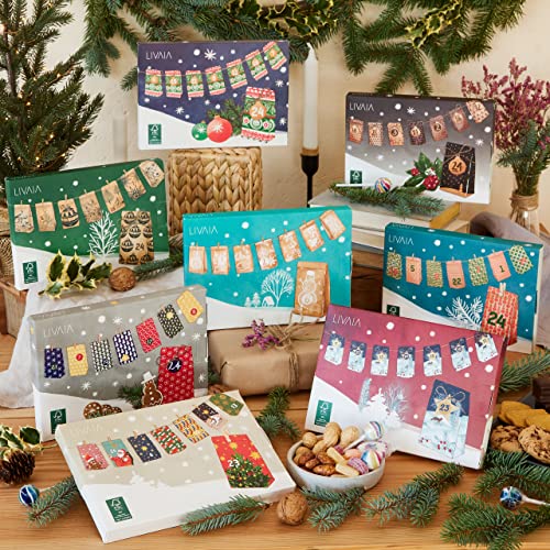 Miniatura 7 de Livaia Calendario De Adviento Diy 2025 - Juego De Manualidades Con Bolsas De Papel, Colgantes, Pinzas, Y Cuerda De Yute - Calendario De Adviento Para Rellenar Diseño Navideño - De Color 4 Motivos