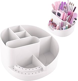 MelodySusie Nail Art Tools Storage Box with 18 Holes & 7 Compartments,Sturdy Large Capacity and Compatible with 3/32" Nail Drill Bits, Nail Drill Holder for Nail Station,Salon & Home, White