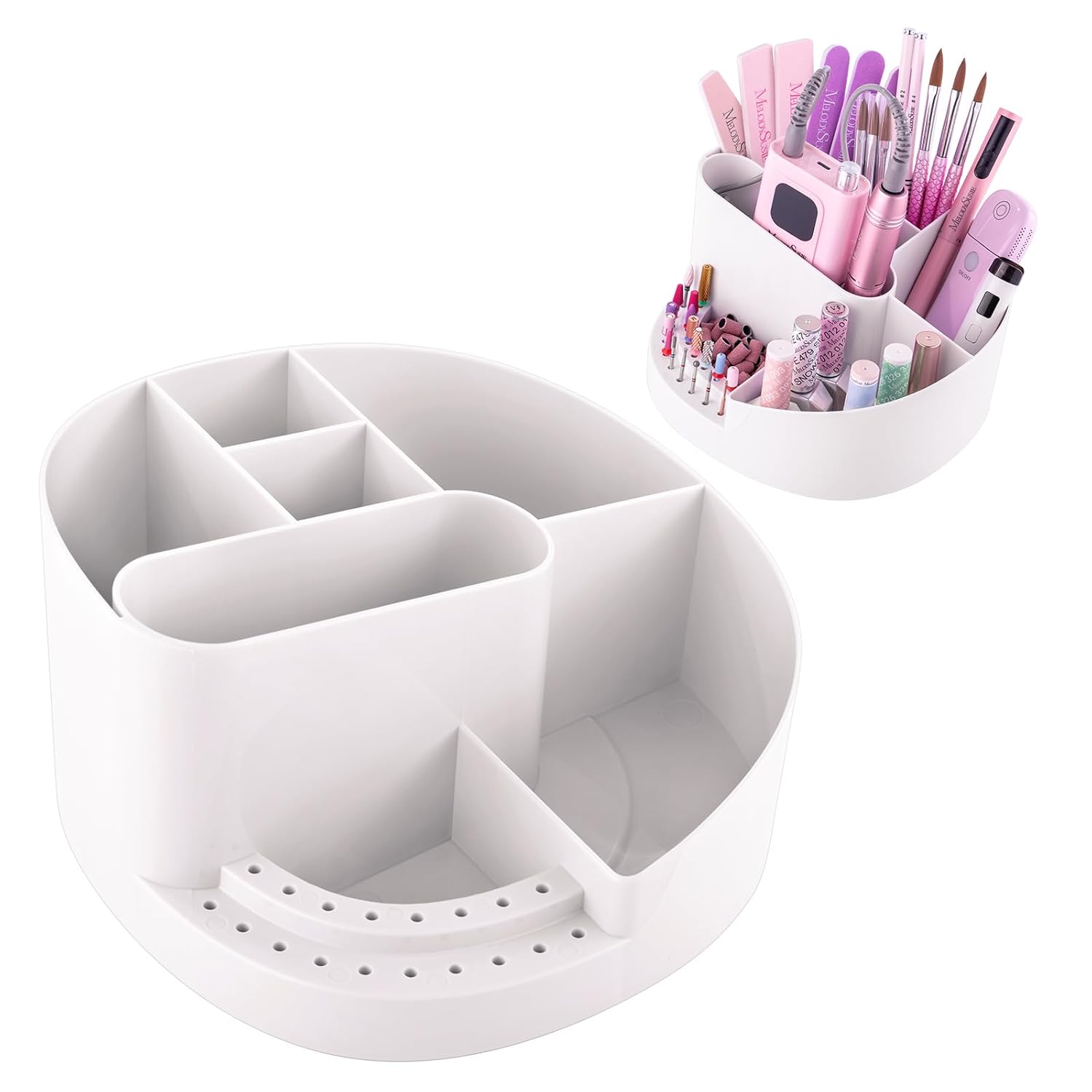 MelodySusie Compact Nail Dust Collector with Lightweight Design Hpro and Nail Art Tools Storage Box with 18 Holes & 7 Compartments