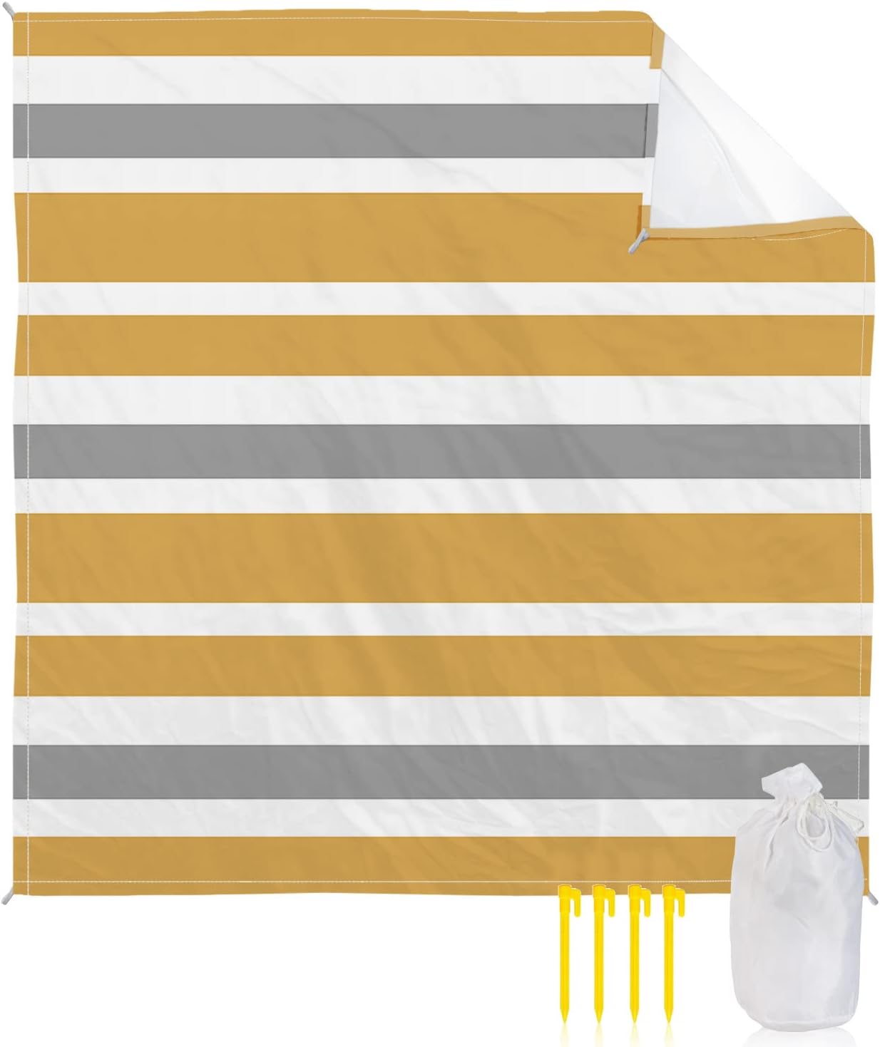 Minimalist Art Stripes Beach Blanket Waterproof Sandproof Outdoor Picnic Mat 95"x80" Classic Horizontal Lines Lightweight Large Beaach Blankets with 4 Stake & 4 Corner Pockets