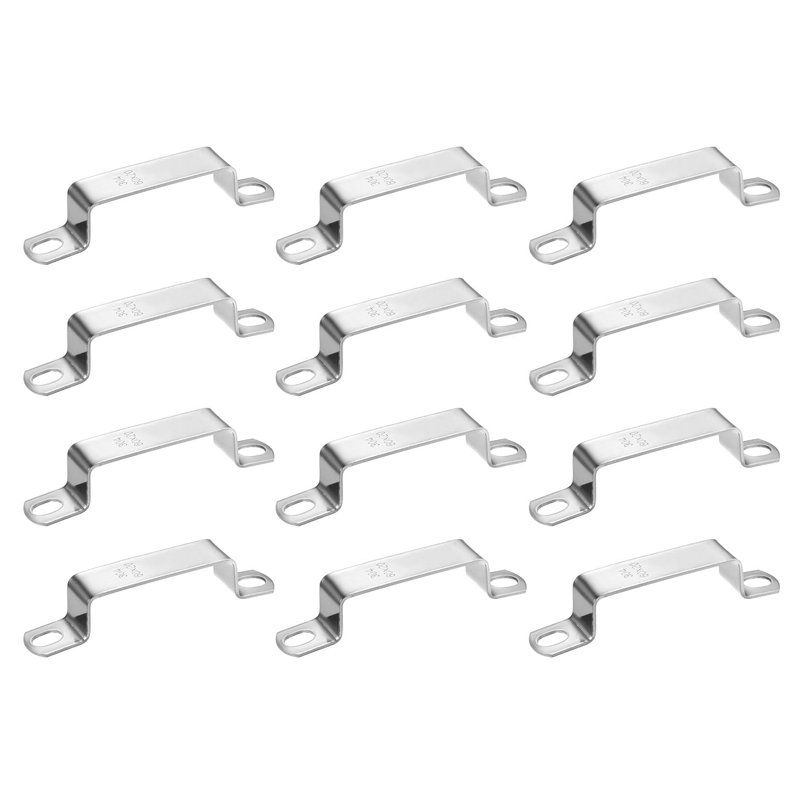 M METERXITY 12-Pack U Shaped Connector Bracket, 60x20mm 304 Stainless Steel Square Pipe Clamp for Door Closed Bar Holder Strut Channel/Fixing Tools/Pipe, Strap Clamp for Rectangular Tube