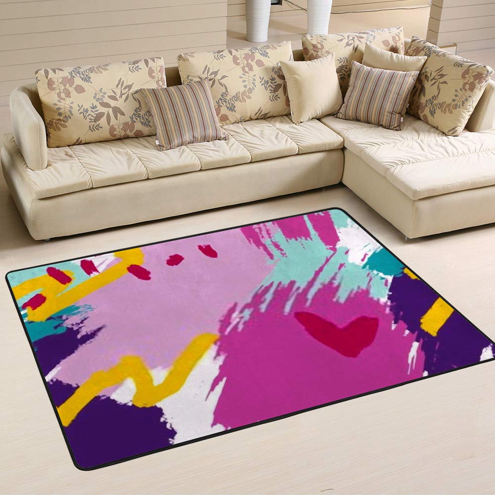 Tapis de grande taille Shaggy pour salon chaleureux au motif abstrait corail