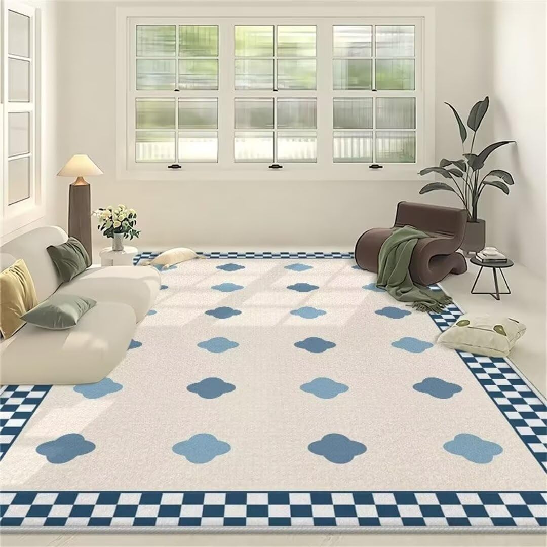 Accessoires de salon tapis bleu 60x90 contemporain aux finitions soignées