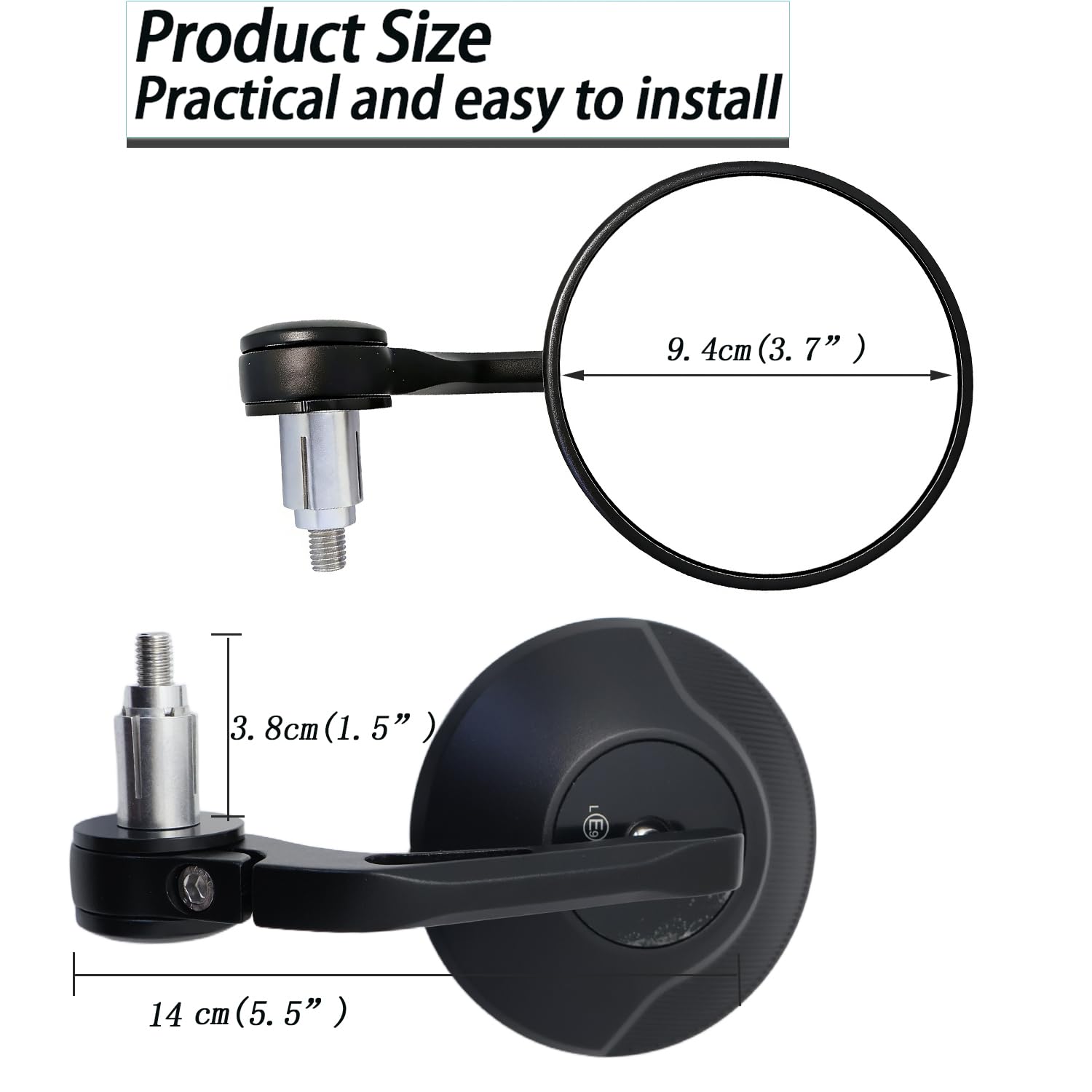 Rétroviseurs d’extrémité de Guidon Moto Homologués E, Rotatifs à 360°, Rétroviseurs de Guidon Ronds 7/8" 22mm pour Moped, Quad, Scooter, ATV