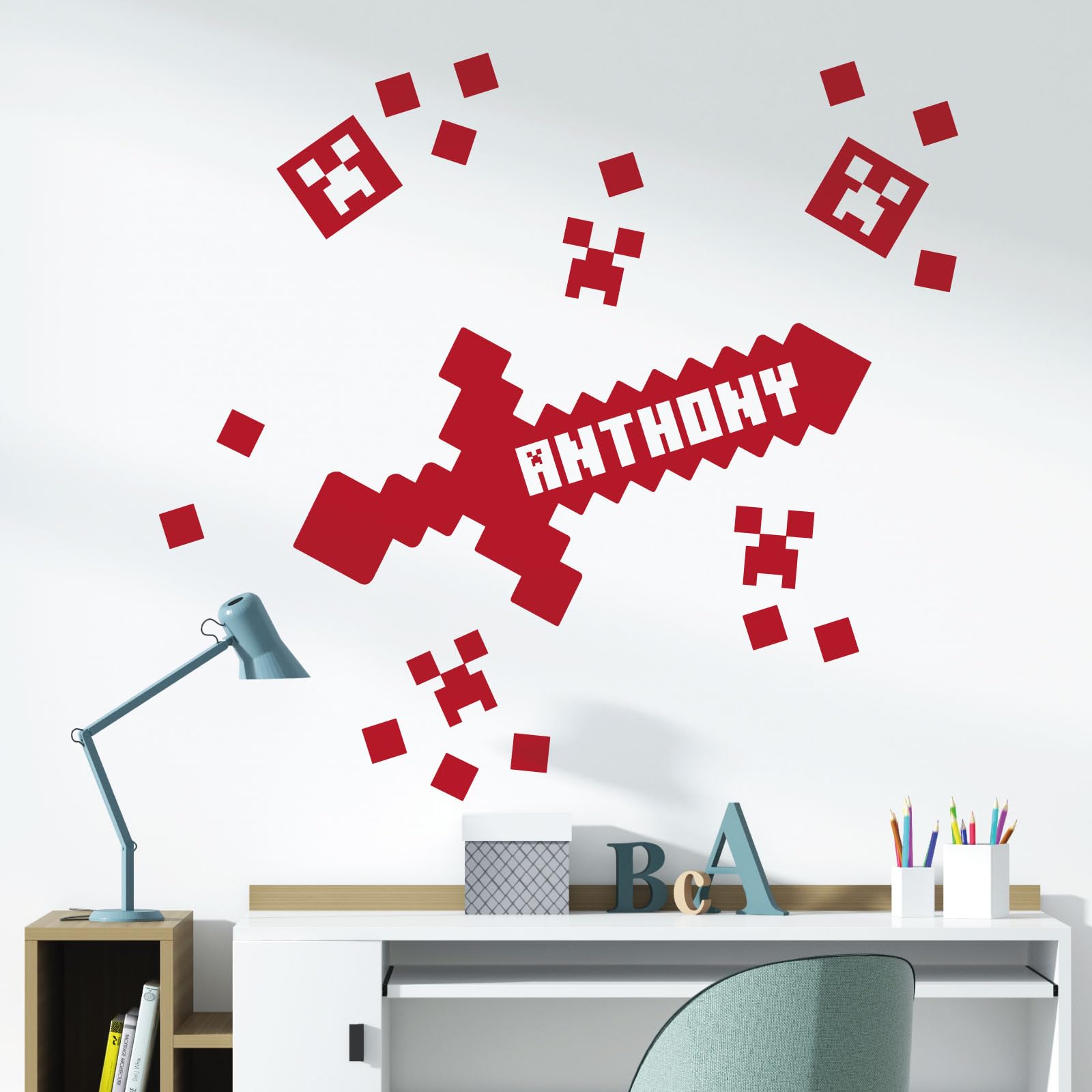 Gaming Mine Inspired Personalised Name - Gamers Bedroom Wall Sticker [Large] [Cherry]