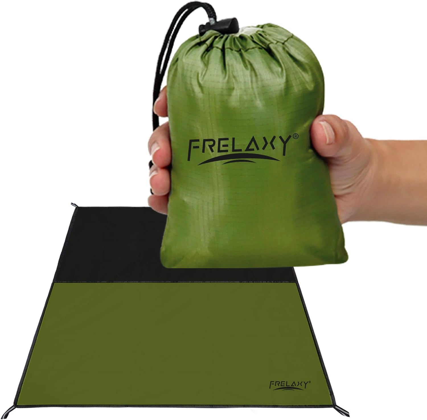 Frelaxy Pocket Picnic Blanket, Waterproof Sandproof Beach Mat, Compact Camping Tarp for Festivals, Hiking, Travel, Outdoor Recreation (Army Green, 57” x 71”)