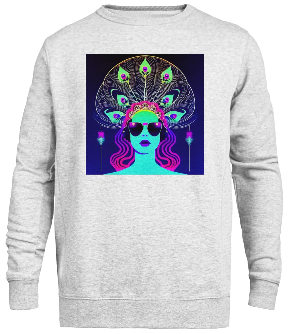 Pull Dame Paon Synthwave en maille grise avec col ras du cou vintage