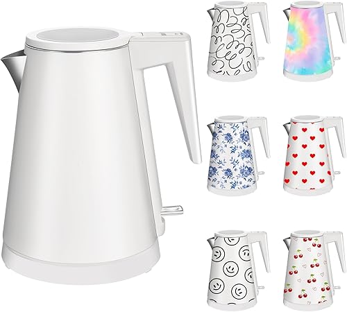 Miniatura 33 de Caldera de agua interior de acero inoxidable de doble pared de 1.2 L, inalámbrica, 1000 W de ebullición rápida con luz LED, cafetera y tetera