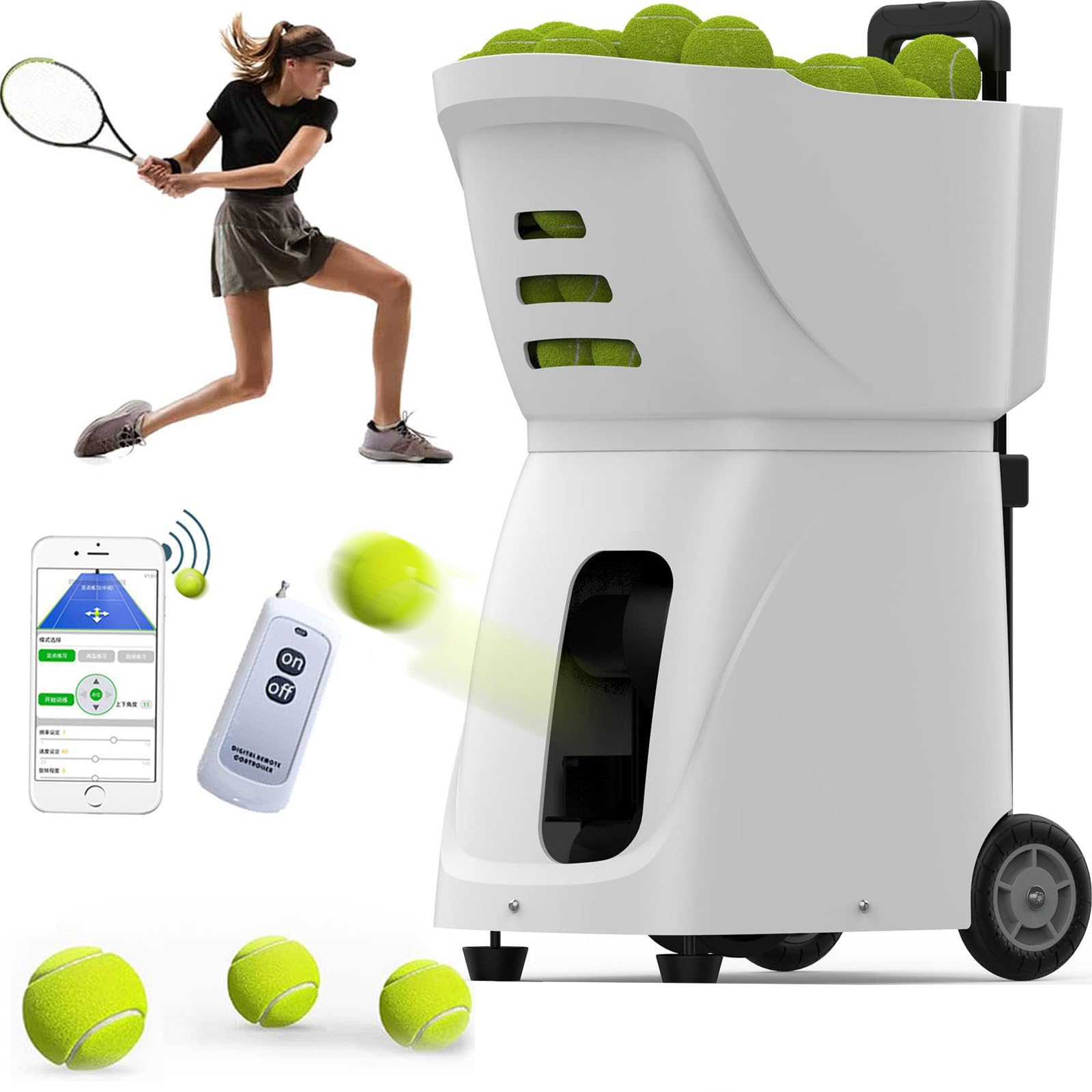 Lanzador automático de pelotas de tenis,máquina para lanzar pelotas de tenis,máquina portátil para lanzar pelotas de tenis,velocidad y colocación ajustables,para entrenamiento deportivo,White