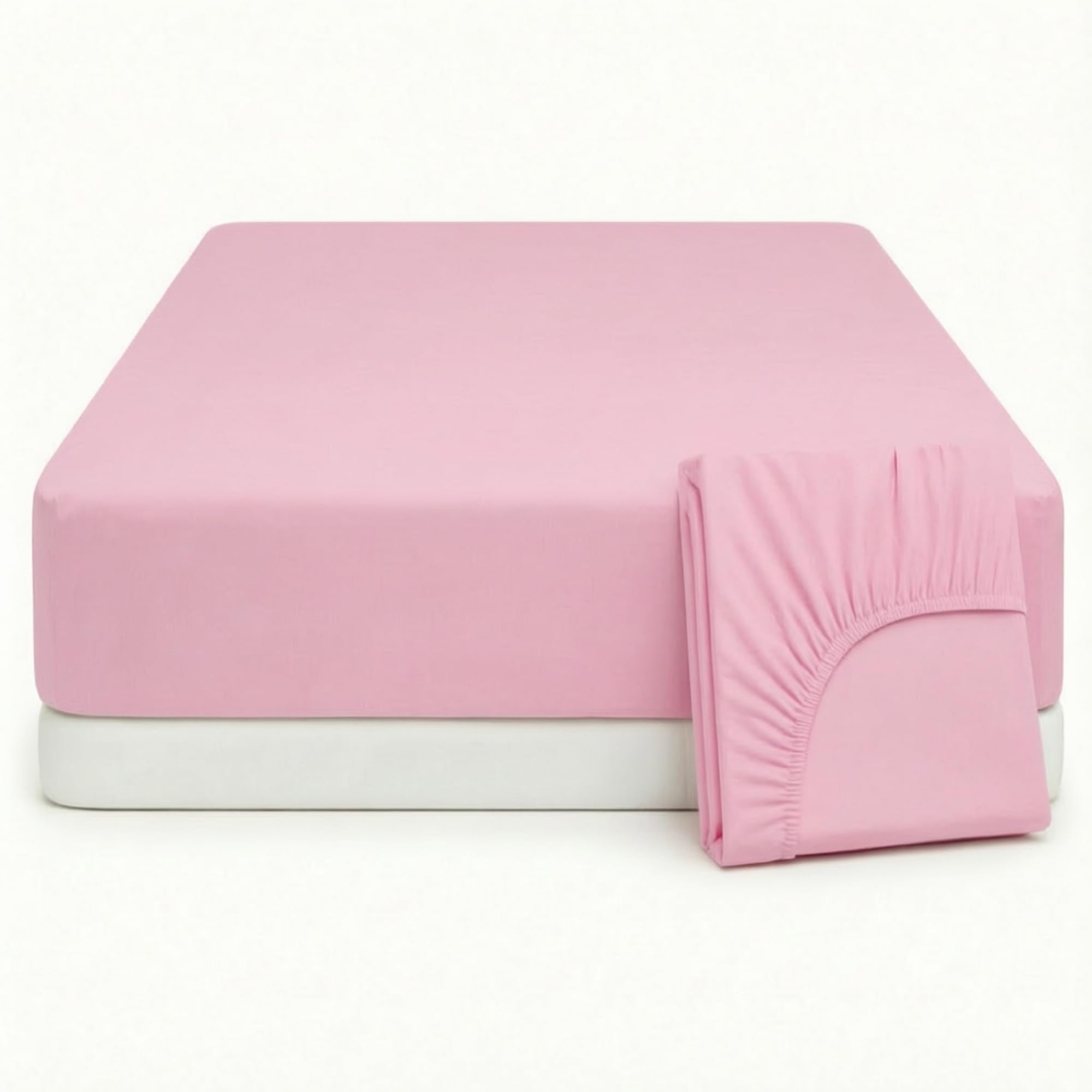 Q&H - Double Bedding Fitted Sheet Pink - Brushed Microfibre 30cm Deep Pocket Elasticated Fit - Easy Care Soft & Breathable - Washable Fade & Shrink Resistant Mattress Sheet — image 1