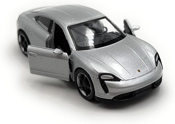 Toi-Toys Welly Model car Porsche Taycan Turbo S, miniature car, scale 1:39 / length 12cm, silver