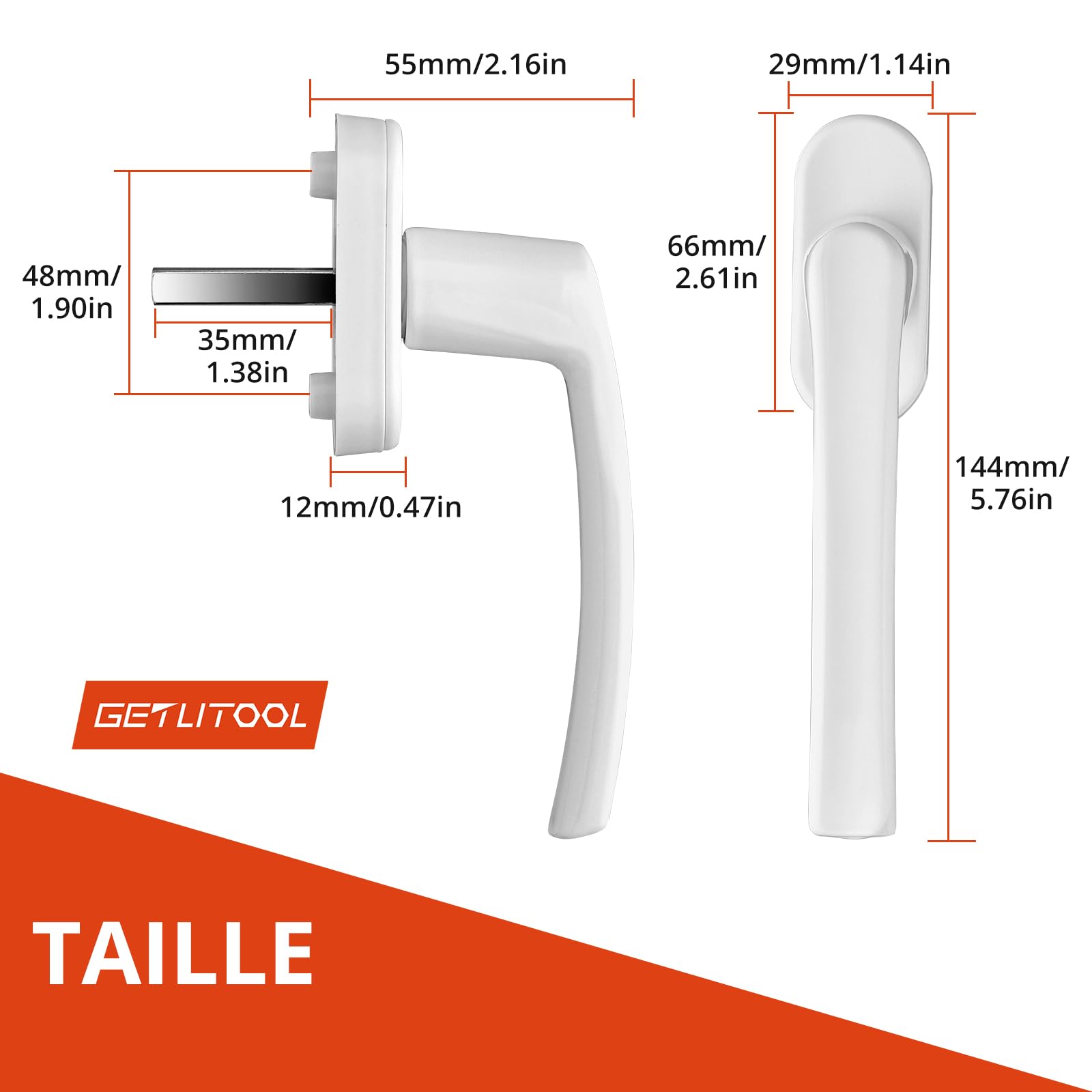 GETLITOOL Poignée de Fenêtre Blanche Aluminium sans Clé Sécurité Enfant Longueur de Tige 35mm