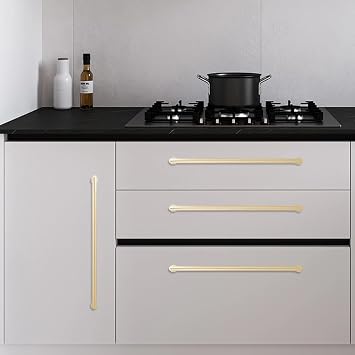 6 Pack 10 Inch(254mm) Cabinet Pulls Brushed Brass Kitchen Cabinet Pulls Drawer Pulls Solid Cabinet Hardware