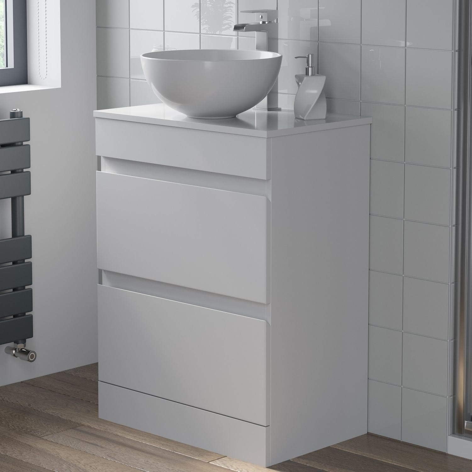 Artis 600mm White Gloss Bathroom Countertop Vanity Door Unit Floor ...