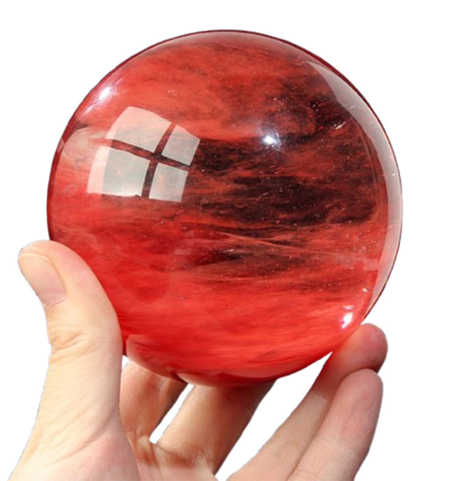 CYVXCPPGI Large Quartz Crystal Ball with Wooden Stand,Red Smelt Feng Shui Gemstone Sphere,for,Fortune Teller,Feng Shui, Scrying,Magic,Home Decor,17cm/6.7in