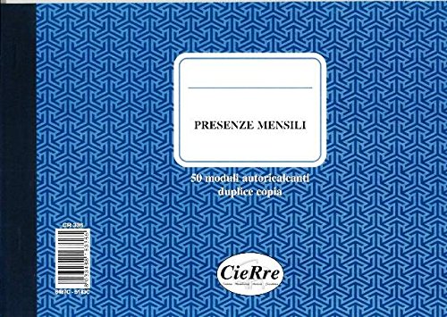 Blocco presenze mensili non numerato - 50 fg. cm 15 x 23, 2 copie autoricalcanti f.toA5