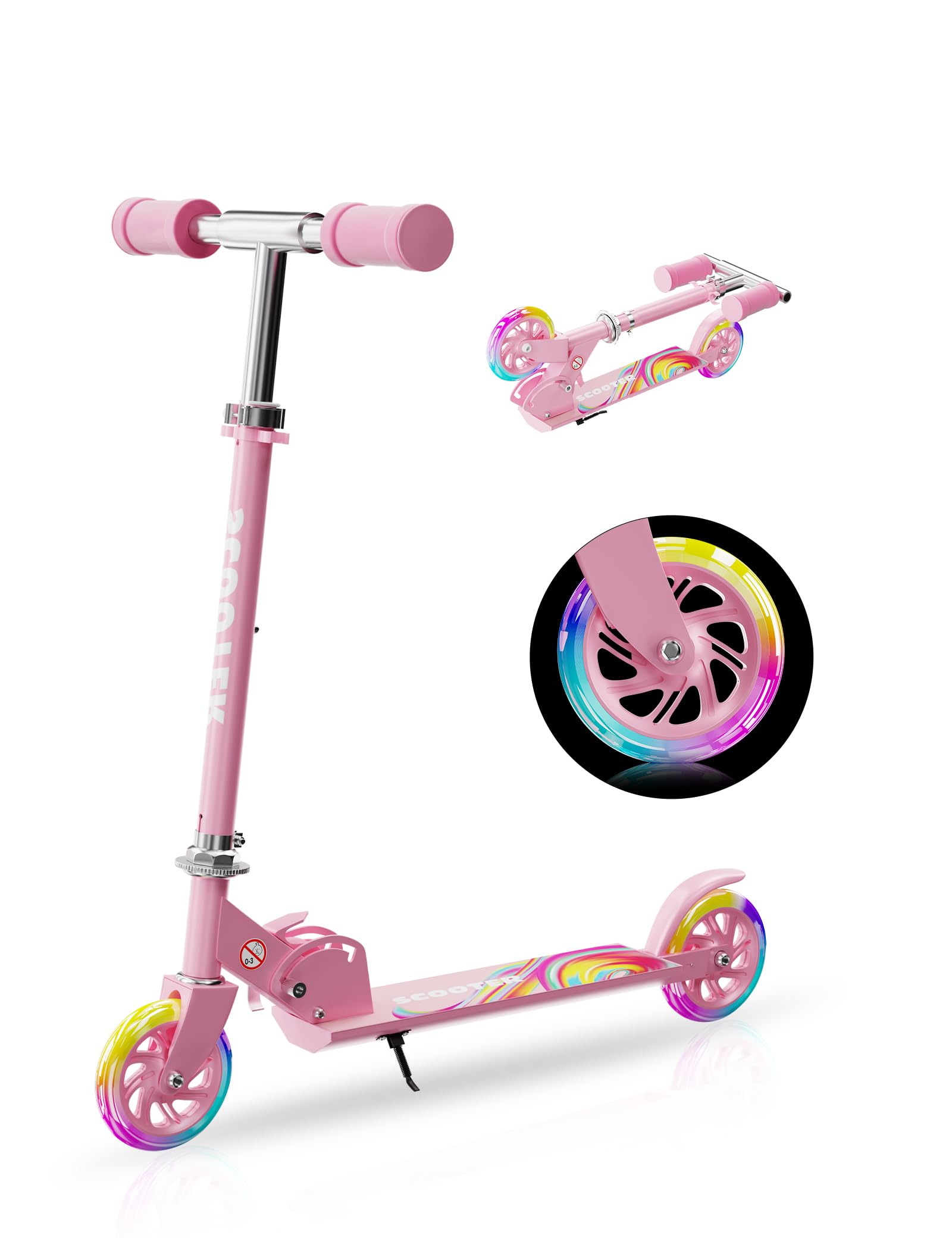 Scooter for Kids Ages 3+, 2 Wheels Kids Kick Scooter with Led Light Up & 3 Levels Adjustable, Lightweight Foldable for Boys&Girls